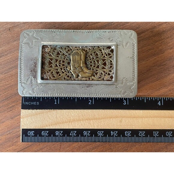 Vintage Silver Nickle And Brass Horse Belt Buckle Cowgirl - Picture 2 of 4
